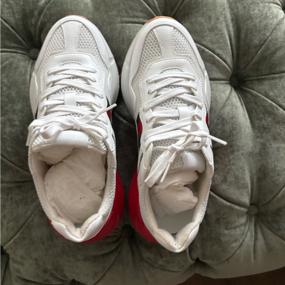Gucci White/Red Leather and Mesh Rhyton Low Top Sneakers Size Men 7.5 - Picture 4 of 7